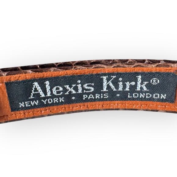 Vtg Alexis Kirk Belt Four Horse Head Gold Tone Buckle Brown Snake Leather 1980s